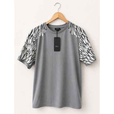 SMOG Men s Wing Graphic T-Shirt Size L NWT Gray Black White Feather Tee