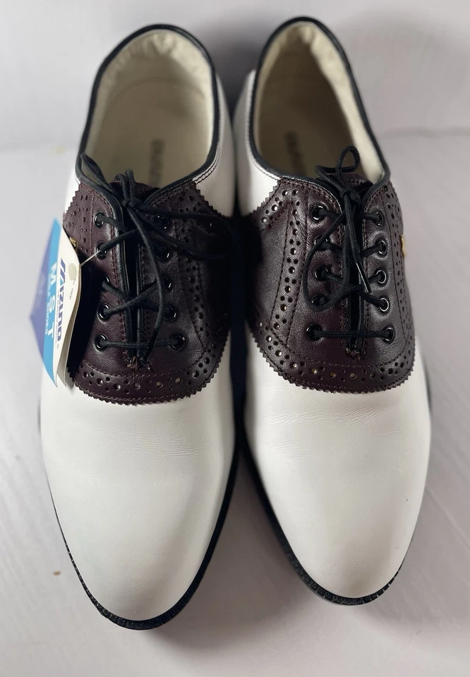 美津浓 MST 9834 高尔夫鞋男式 11 米白色勃艮第皮革复古全新无标签 — 第 2/4 张图片