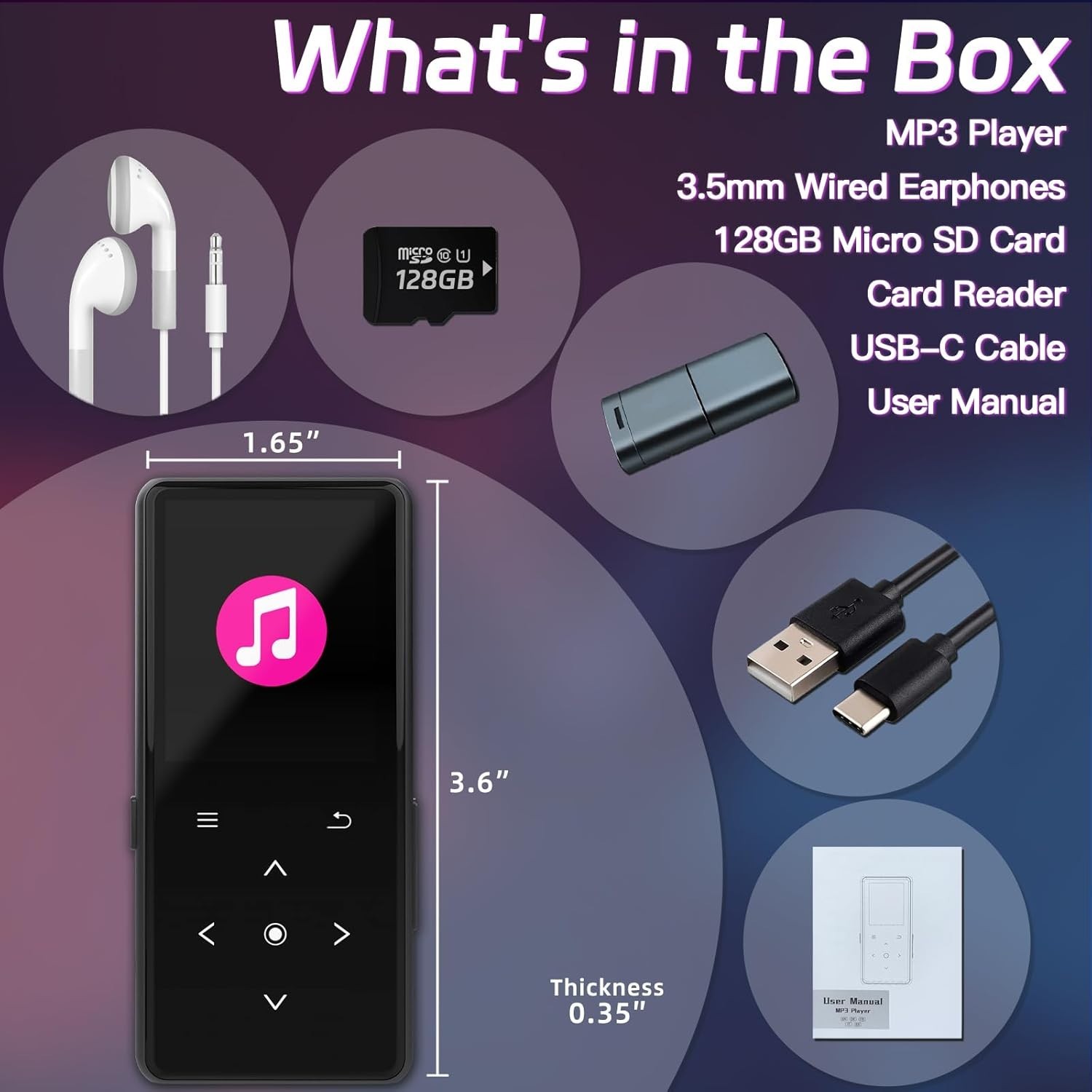128GB MP3 Player with Bluetooth, Portable Music Player with Built-in Speaker,...