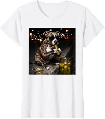 Pit Bull Pickle Graphic Pitbull Eating Pickle Dog Meme Ladies' Crewneck T-Shirt