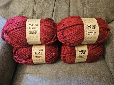 4 Skeins Lion Brand Yarn 643-142Q Wool-Ease T&Q Recycled Yarn, Burgundy
