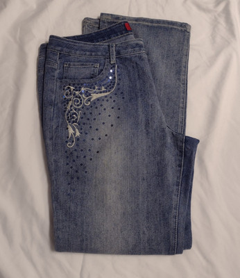 CARINA Jeans Embellished White Embroidery Sequins sz 14