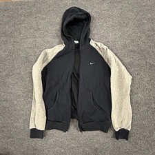 Nike Hoodie Mens Size XL Black Grey Raglan Full Zip Athletic Swoosh Sweatshirt