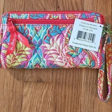Vera Bradley Front Zip Wristlet Paisley in Paradise 15706-379 New