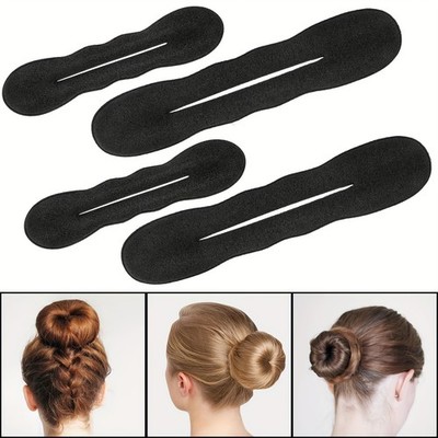 4Pcs Premium Black Magic Hair Bun Maker, Easy Sponge Hair Bun Shaper fits Updos