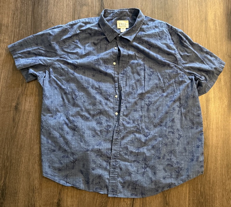True Nation Men's Big & Tall Tropical Button Up Shirt - Blue - Size 4XL