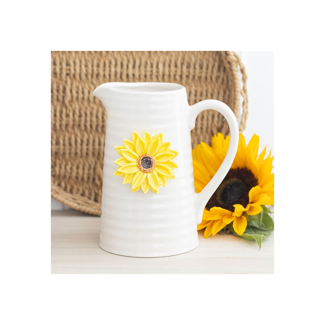 Something Different Unisex White Hello Sunshine Ceramic Flower Jug With 3D Sunflower - Image 3