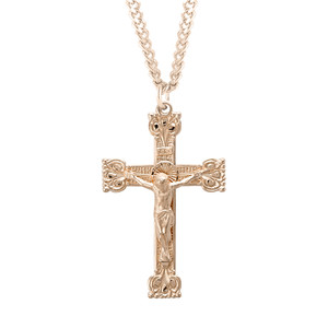 Authentic Gold Plated Sterling Silver Highly Detailed Crucifix Medal Necklace, 24" Chain