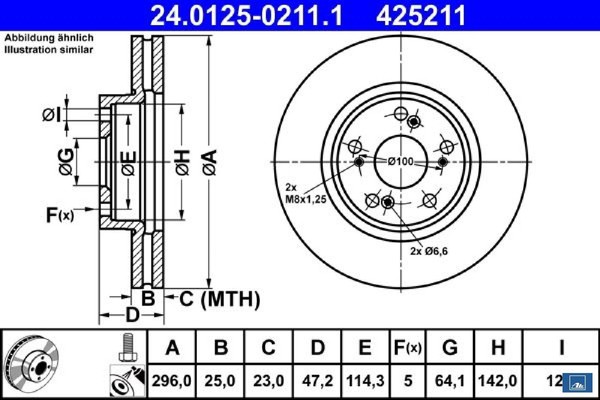 2X Bremsscheibe ATE 24.0125-0211.1 2 Bremsscheiben Vorderachse Vorne FüR Honda-image