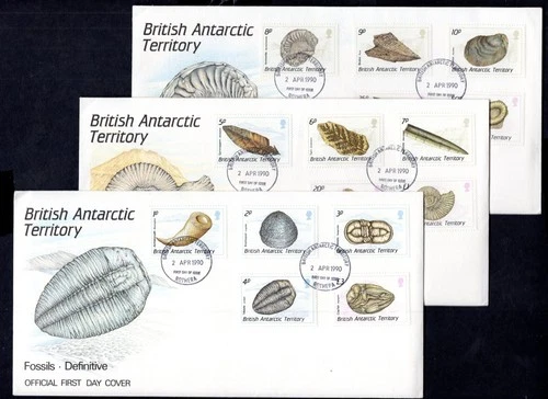 British Antarctic Territory - 1990 Fossils on 3 x First Day Cover