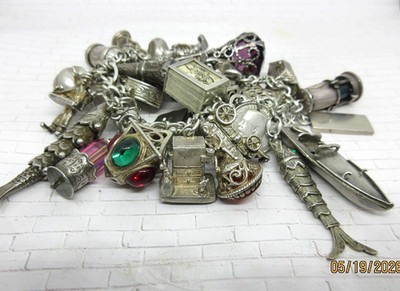 Vintage Sterling Silver Charm Bracelet Loaded Heavy Rare Charms Opening Charms
