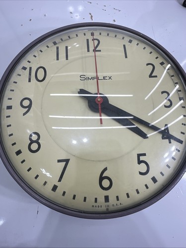 Vintage Simplex School Industrial Rustic Curved Glass Wall Clock Works - Picture 5 of 12