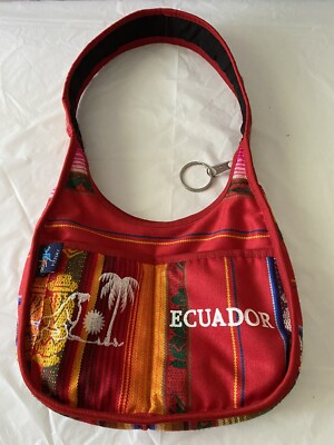 Ecuador Kenay Red Cloth Beach Scene Fun Vibrant Colors Purse Handbag