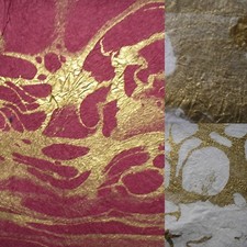 10 WHOLE SHEETS 58X42cm fine MULBERRY CRINKLE paper HAND MARBLED in GOLD 35gsm