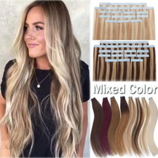 CLEARANCE 80PCS Remy Tape In Human Hair Extensions Thick Skin Weft Full Head Icy