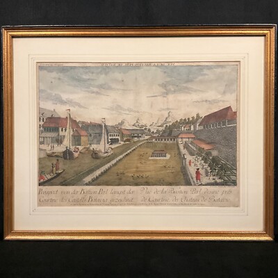 Antique 18th C. Framed Engraving ''View of the Pearl Bastion of Castle Batavia''