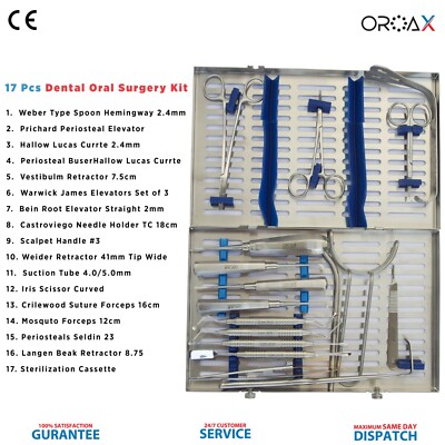 German 17-Piece Oral Dental Surgery Kit   Extracting Elevators & Forceps