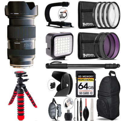 Tamron 28-75mm Di III VXD G2 Lens (Sony E) + LED Flash+ Bag - 64GB Bundle