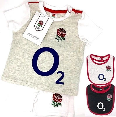 ENGLAND RFU SIX NATIONS RUGBY T-SHIRT SHORTS BABIES SHORT SLEEVE PRAM SUIT