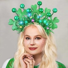 Catery St Patrick's Day Headband Light Up Shamrock Headbands Glitter Ball