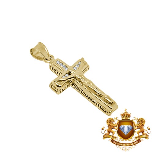 Yellow Gold Crucifix Cz Cross Charm 