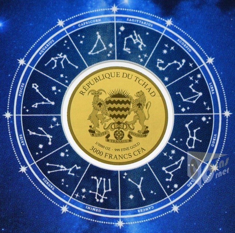 Aquarius Zodiac Sign Coin Card 1/1000 Oz 999 Gold Coin 3000 Francs