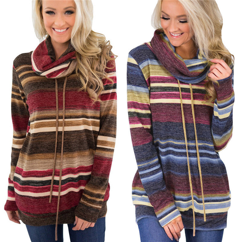 Damen Kapuzenpullover Mit Reißverschluss - Farbblock Streifen Design Für Herbst/Winter