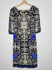 White House Black Market Shift Dress Black Beige Blue Print Size S