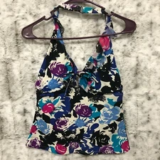 Catalina Size M 8/10 Tropical Floral Print Ruffle Tankini Swimsuit Top