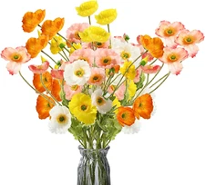 30 Pcs Silk Artificial Poppy Faux Poppy Spring Flowers for Home Kitchen Wedding