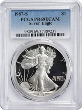 1987-S American Silver Eagle Dollar PR69DCAM PCGS Proof 69 Deep Cameo