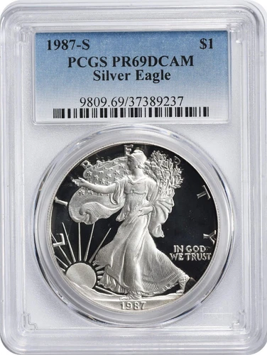 1987-S American Silver Eagle Dollar PR69DCAM PCGS Proof 69 Deep Cameo