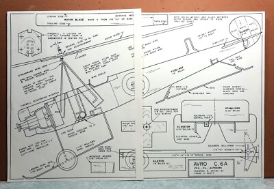 AVRO C.6A AUTOGIRO BALSA FREE FLIGHT MODEL AIRPLANE PLANS 16'' WINGSPAN