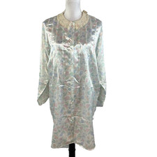 Vintage Erika Taylor Intimates Housecoat Dress Gown sz Medium Lace Collar Satin