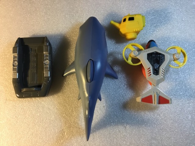 matchbox shark ship floats in water and rescue on land