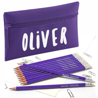 Personalisierte Bleistifthülle mit 12 geprägten Gummispitzen HB Bleistiften - lila