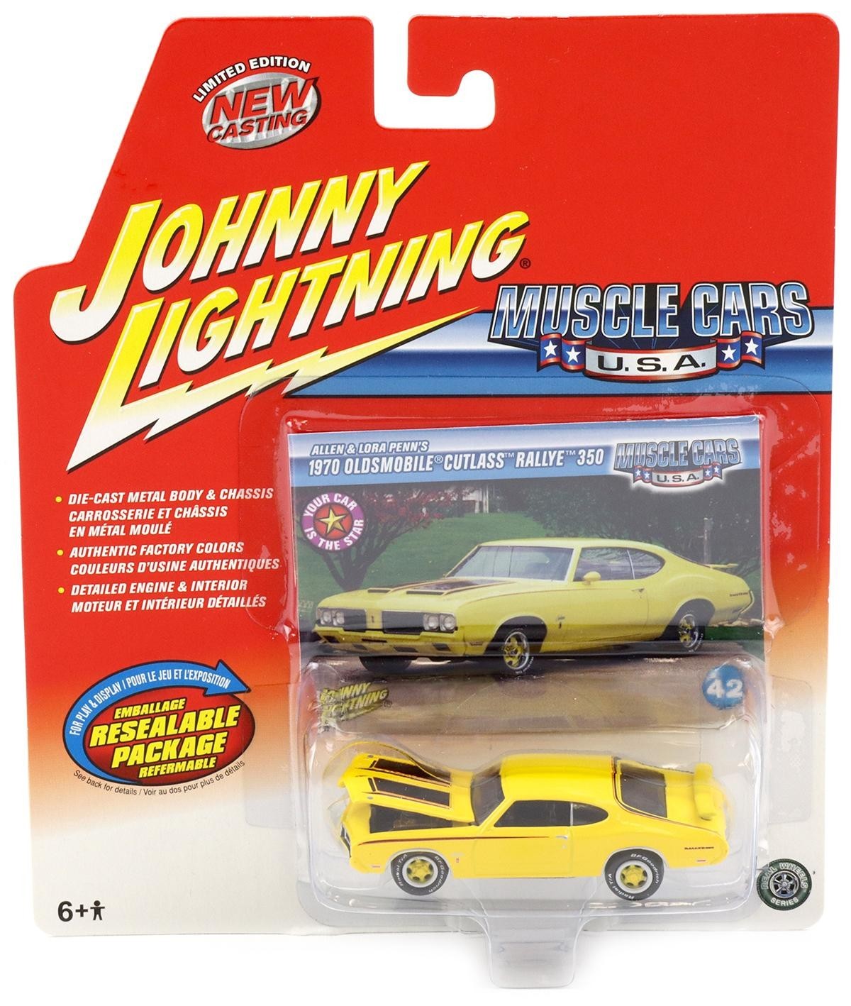 1:64 Johnny Lightning PM 1970 Oldsmobile Cutlass Rallye 350 Yellow Diecast Car