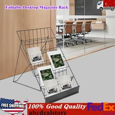Foldable Desktop Magazine Rack Metal Wire Magazine Display Stand Black Holder
