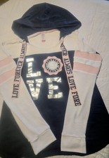 No Boundaries Colorblock Love Graphic Pullover Hoodie Navy Pink S Juniors