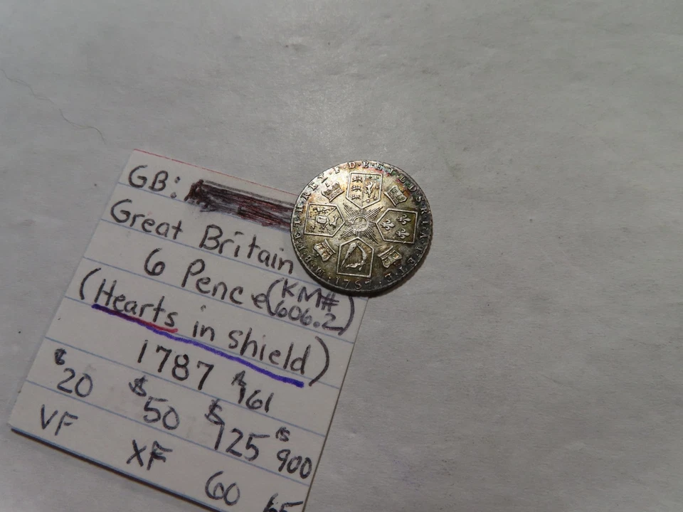 D76 Great Britain 1787 George III Silver 6 Pence "Hearts in Shield" Nice Toning - Image 2 of 2