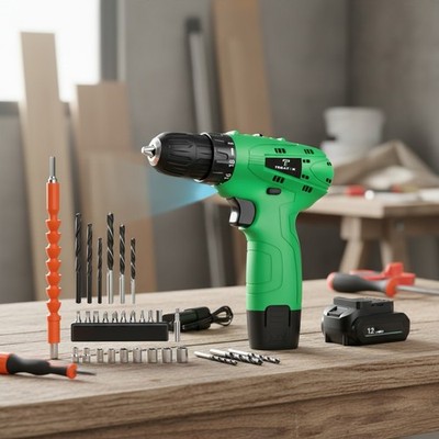 Effortless Drilling with 12V Cordless Drill Set: Battery & Charger Included