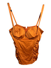 Marciano Guess Satin Corset Bustier Top S Orange Ruched Underwire Cami Y2K