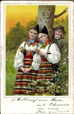 Litho Zwei junge Frauen und ein junger Mann in schwedischer... - 4771715
