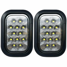 5x3 White Rectangle 12 Led Reverse Backup Truck Light Grommet Pigtail Qty 2