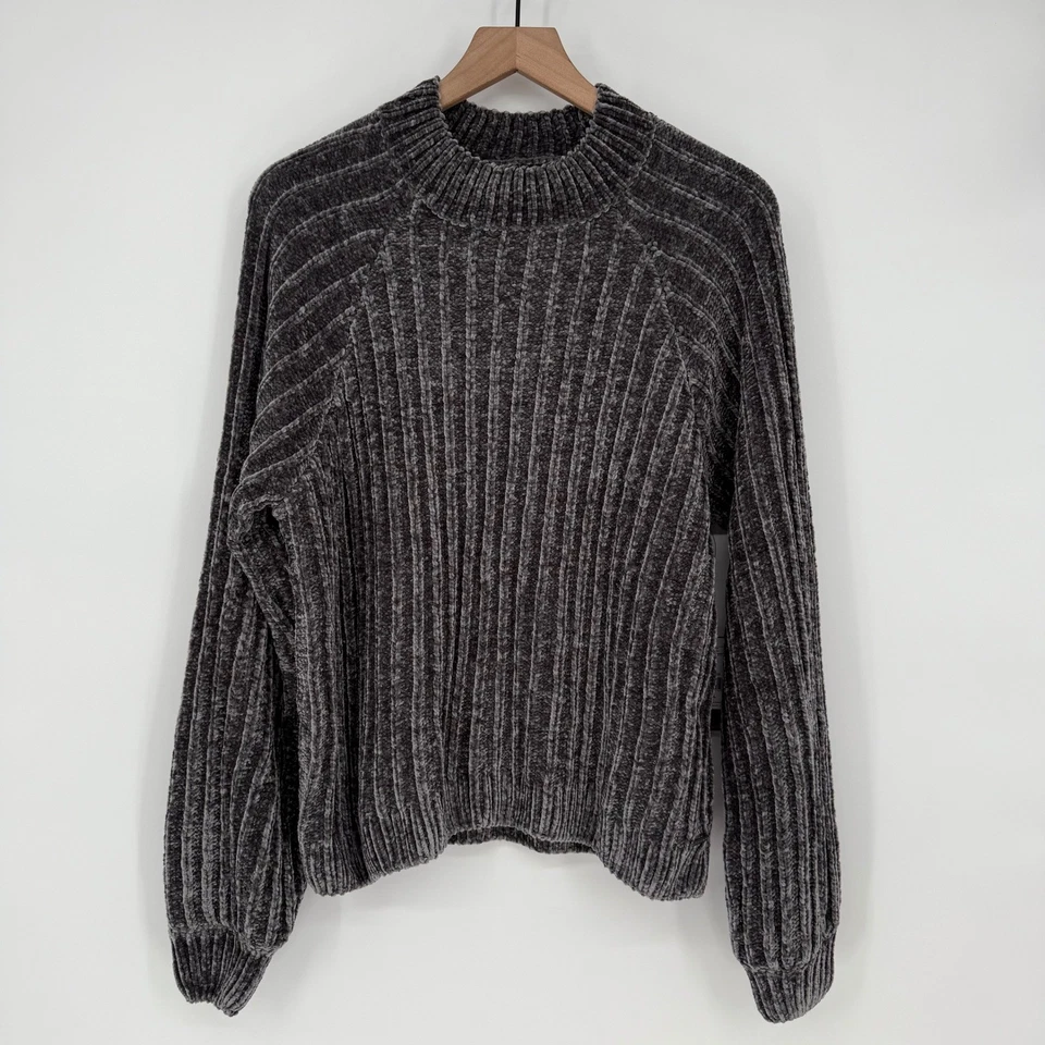 Volcom She Savage Sweater Grey Ribbed Mock Neck Plush Cozy XL - Image 2 of 4