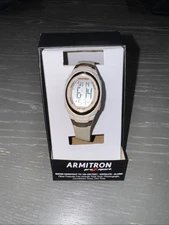 Armitron Gold/Cream Day/Date Digital Watch 45/7034 Cream Band. Tried-on With Box
