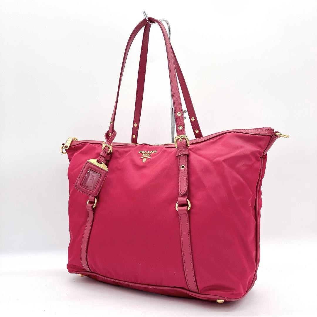PRADA Tote Bag Logo Hardware Gold Hardware Nylon Pink A4