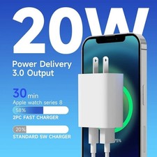 For iPhone 14 13 12 11 20W Fast Charger Block USB Type C Wall Power Adapter  /