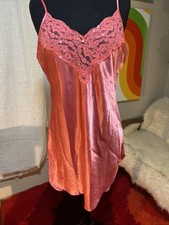 VTG DELICATES Glossy SATIN Shiny BABYDOLL SLIP Dress Sequins Salmon