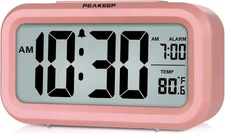 Peakeep Night Light Digital Alarm Clock with Indoor Temperature, Battery Operate